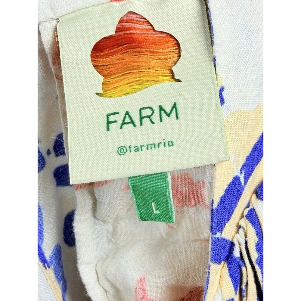 Farm Rio Mixed Lobsters Jumpsuit Womens L Halter Open Back Tropical Linen - Picture 14 of 16